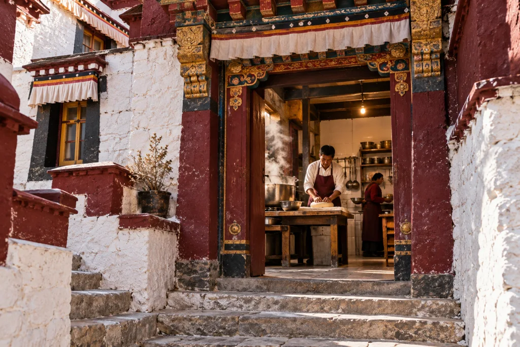 Une cuisine rêvée, nichée au fond d’une maison tibétaine